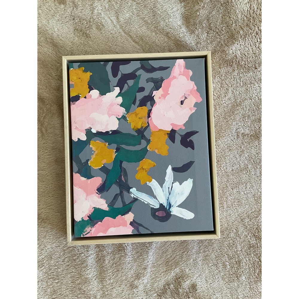 Opalhouse Framed Printed Canvas Floral Wall Art Pink Yellow Grey 8x10